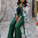 White Kimono with Green Pant Set