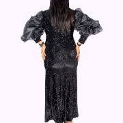 Black Sequence Mesh Sleeve Dress_Back View
