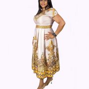 Brown Pleated Satin Dress