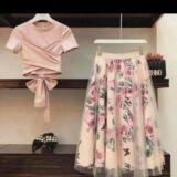 2pcs Girl Wrap Top & Skirt